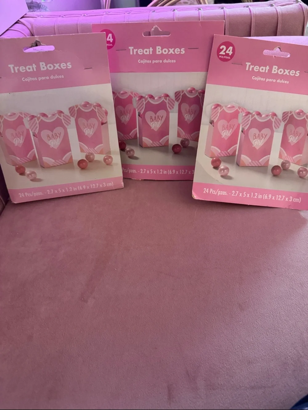 Pink Baby Girl Treat Boxes - Party Favor Packs. Total of 3 packs. NWT